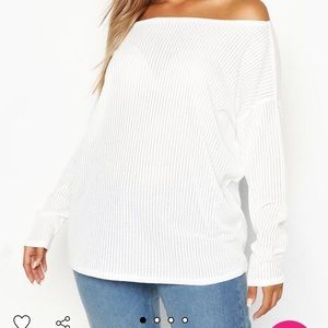 White off the shoulder ribbed long sleeve top